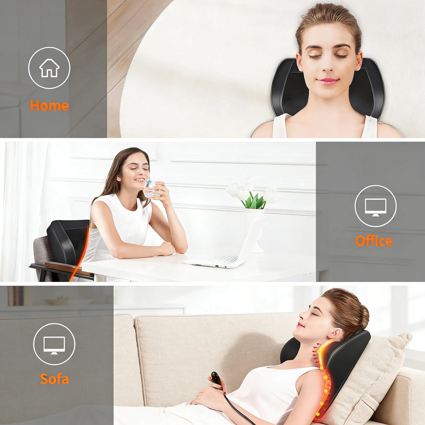 Back Massager with Heat, 3D Kneading Massage Pillow for Back, Neck, Shoulder, Leg Pain Relief Deep Tissue