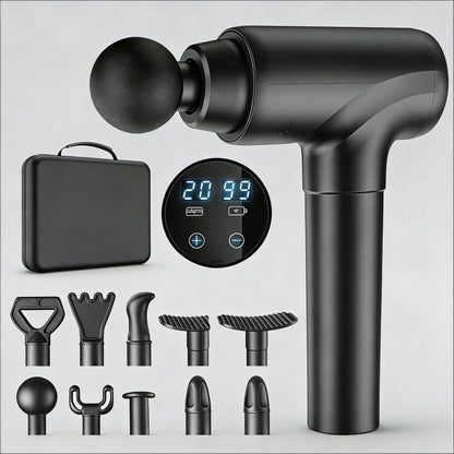 Percussion Muscle Massager: Deep Tissue Gun with 8 Heads & 20 Speeds for Maximum Relief (Matte Black)