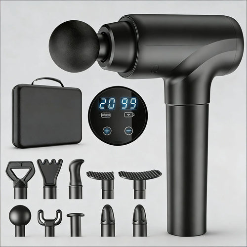 Percussion Muscle Massager: Deep Tissue Gun with 8 Heads & 20 Speeds for Maximum Relief (Matte Black)