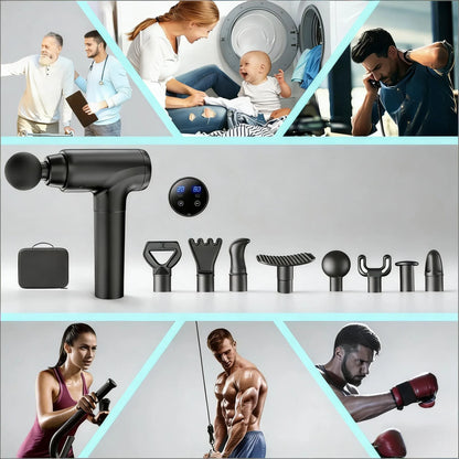 Percussion Muscle Massager: Deep Tissue Gun with 8 Heads & 20 Speeds for Maximum Relief (Matte Black)